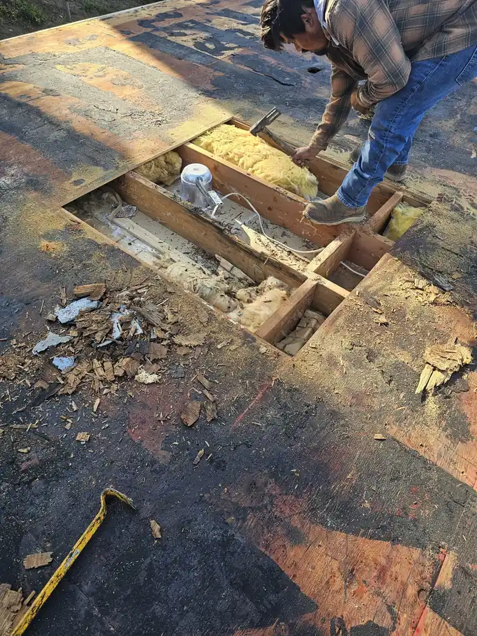 Close view of roof repair work