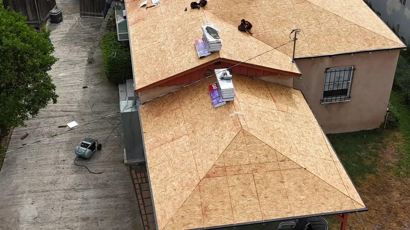 Residential roof replacement project in progress