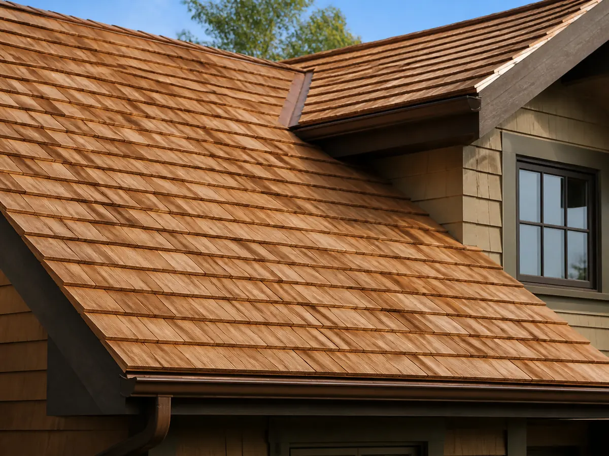 Wood shake roofing on a residential property